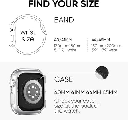 Compatible for Apple Watch Band 38mm and Case with Screen Protector, Soft Silicone Sport Strap Bands and Protective Cover with Tempered Glass for iWatch Series 9 8 7 SE 6 5 4