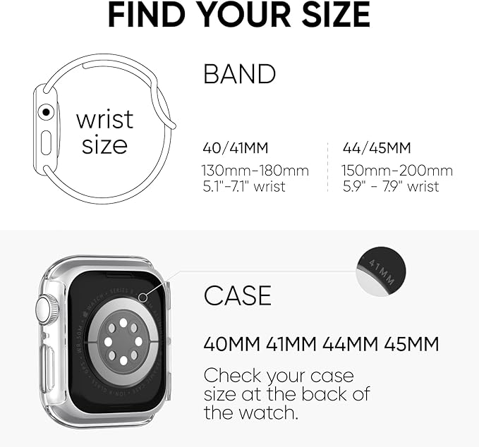 Compatible for Apple Watch Band 40mm 41mm and Case with Screen Protector, Soft Silicone Sport Strap Bands and Protective Cover with Tempered Glass for iWatch Series 9 8 7 SE 6 5 4