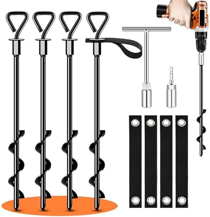 Trampoline Stakes Ground Anchors Screw in Tent Stakes Heavy Duty for High Winds, Trampoline Anchors with Straps, Canopies, Carports, Sheds, Swing Sets,Mobile Home 14in Ground Anchors