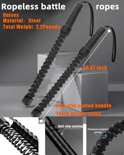 Basan Ropeless Battle Rope for Home Gym,Heave Duty Home Gym cordless Battle Rope for Advanced Fitness Training, Low-Impact Cardio Training Durable Core Strength Arm Muscle Builder Ropes