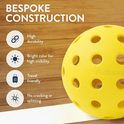 Aviana Outdoor Pickleball Balls - USAPA Approved for Tournament Play | Durable 40-Hole Design | Ideal for All Skill Levels | 6, 12 & 48 Packs