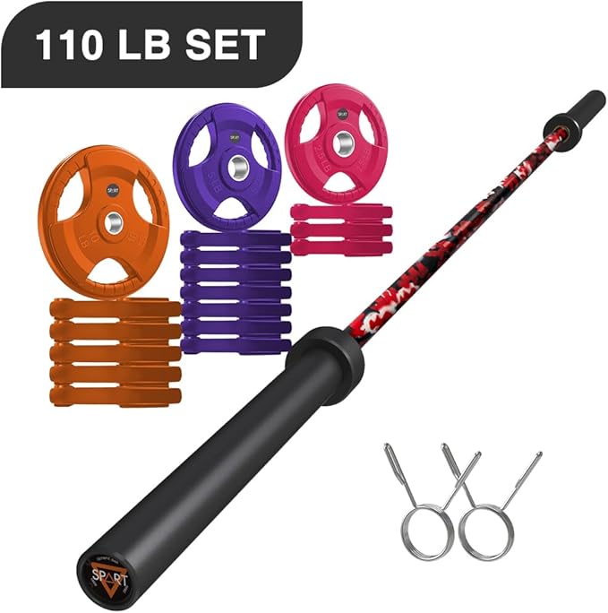 7FT Olympic Barbell Bar with Weight Plate Set Combo, Solid Olympic Bar with Bearings, 700Lbs Capacity Weight Bar for Home Gym Strength Training, Weightlifting, Powerlifting, Fit for 2" Olympic Plates