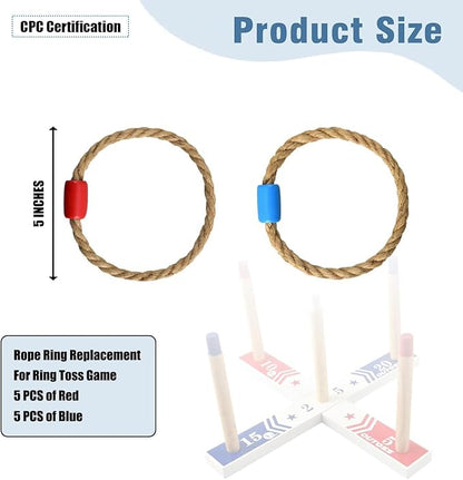 OUTOSS-Rope Toss Ring Replacement Parts (Size-5") for Adults and Kids,Durable Jute Rope Ring Toss Rings for Backyard Ring Toss Game,Outdoor Party Games(Hemp Rope Rings-10Packs)