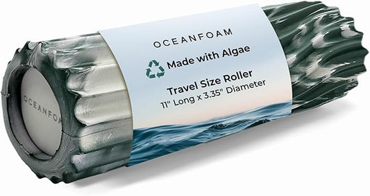Oceanfoam Ripple Travel Foam Roller (11" x 3.35") Firm Mini Foam Roller for Physical Therapy, Deep Tissue Massage, Back Pain - High Density, Ergonomic Wave Textured - Yoga, Exercise (Hunter Marbled)
