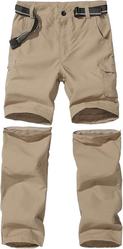 Boy’s Convertible Hiking Pants Lightweight Quick Dry Zip Off Pants for Kids Youth Outdoor UPF 50+ Casual Cargo Trousers