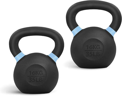 Yes4All Kettlebell, Heavy Duty Powder Coated Cast Iron Kettlebells, Non-Slip Handle & Flat Bottom for Conditioning, Strength Training & Full Body Exercises at Home Gym - Single & Pair