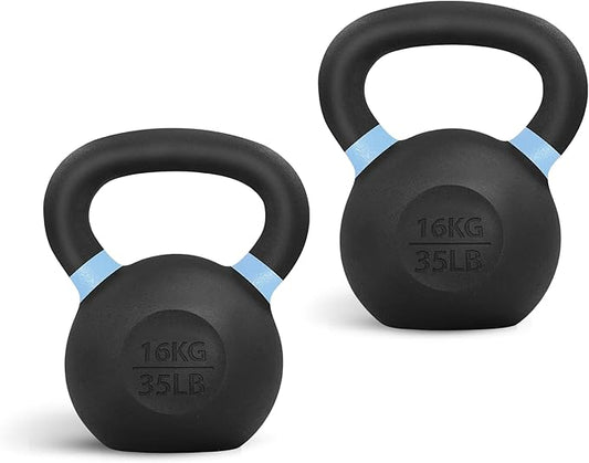 Yes4All Kettlebell, Heavy Duty Powder Coated Cast Iron Kettlebells, Non-Slip Handle & Flat Bottom for Conditioning, Strength Training & Full Body Exercises at Home Gym - Single & Pair