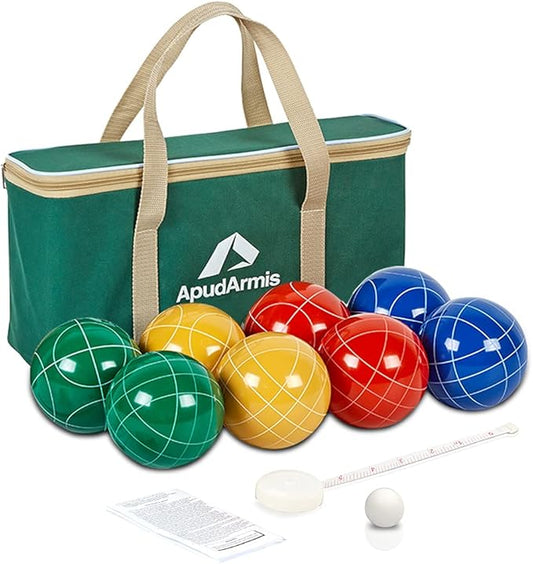 ApudArmis Bocce Balls Set, Outdoor Family Bocce Game for Backyard/Lawn/Beach - Set of 8 Poly-Resin