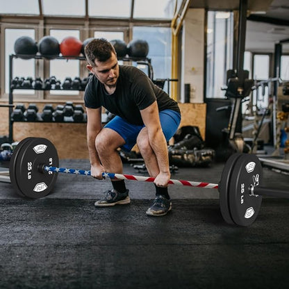 7FT Olympic Barbell Bar with Weight Plate Set Combo, Solid Olympic Bar with Bearings, 700Lbs Capacity Weight Bar for Home Gym Strength Training, Weightlifting, Powerlifting, Fit for 2" Olympic Plates