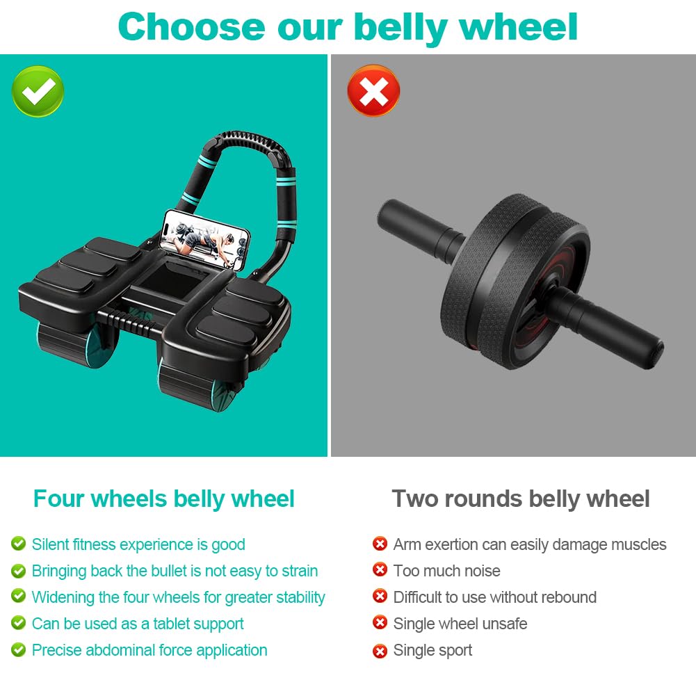 Four-wheel Automatic Rebound Ab Roller Wheel with Elbow Support, Abdominal Wheel Core Exercise