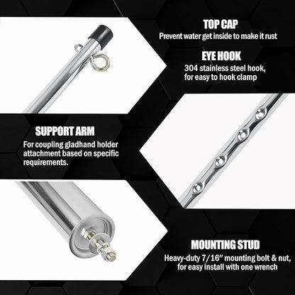 Semi Truck 40" Swivel Pogo Stick,Pogo Stick for Air Brake Line & Electric Power Cord Holder,Heavy Duty Stainless Steel Pogo Stick with 3 & 1 Hole Clamp,Chrome Color（1pack