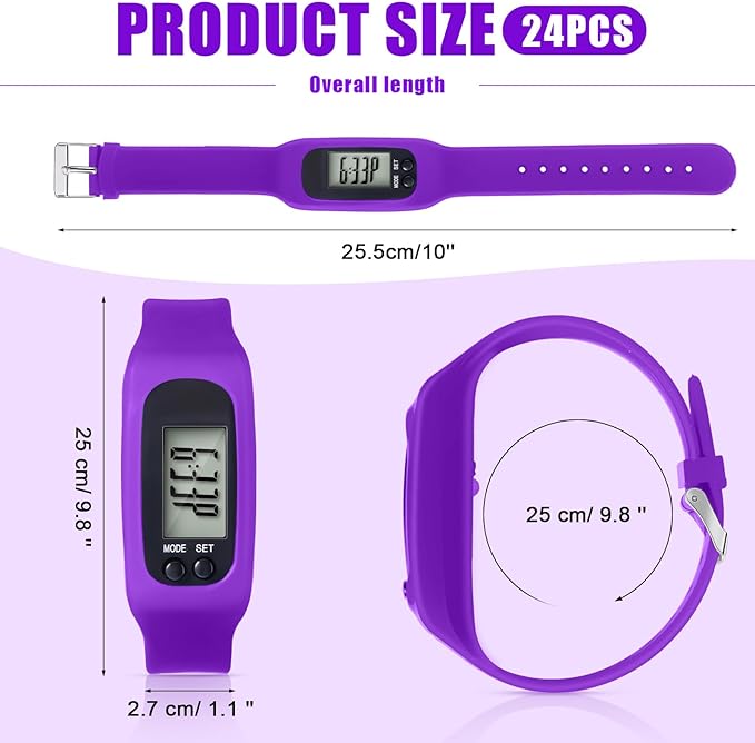 Geyoga 24 Pcs Pedometer for Walking Steps and Miles Pedometer Watch Silicone Steps Tracker Running Bracelet Ankle Step Counter for Calorie Burning and Step Counting