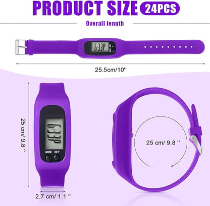 Geyoga 24 Pcs Pedometer for Walking Steps and Miles Pedometer Watch Silicone Steps Tracker Running Bracelet Ankle Step Counter for Calorie Burning and Step Counting