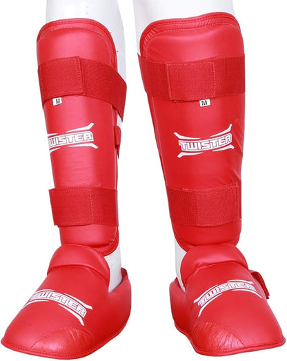 Twister WKF Karate Shin Guards | Taekwondo Shin-N-Step | Detachable Shin Guards with Foot Protection | Premium Quality Leg & Foot Protection for Karate, Taewkondo, Muay Thai, and MMA