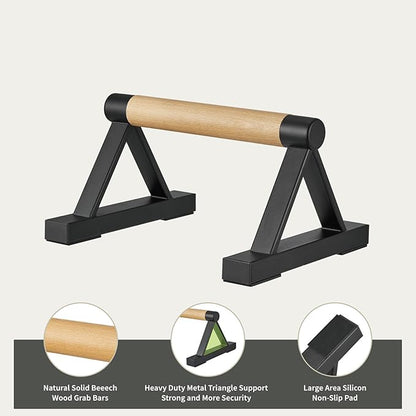 1 Pair Wooden Parallettes Push Up Bars for Men, Strength Training Pushup Stands Handles for Home Calisthenics, Fitness, Floor Workouts Solid Wood with White Metal Bracket - Support 500 lbs