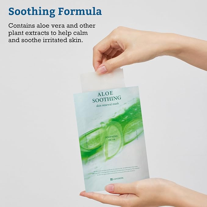 LEADERS Aloe Soothing Skin Renewal Mask ??Calms Irritated Skin, Reduces Redness & Provides Deep Hydration ??Gentle Formula for Sensitive Skin ??Hydrating Face Mask with Aloe Vera ??10 Sheets