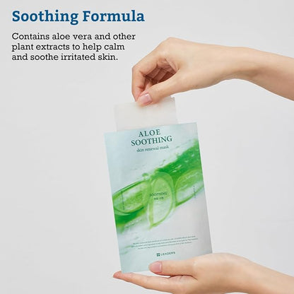 LEADERS Aloe Soothing Skin Renewal Mask ??Calms Irritated Skin, Reduces Redness & Provides Deep Hydration ??Gentle Formula for Sensitive Skin ??Hydrating Face Mask with Aloe Vera ??10 Sheets
