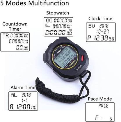 FCXJTU Digital Sports Stopwatch Timer 10/100 Lap Split Memory Stopwatch Calendar Alarm, Pace Mode with 3-Row Extra Large Screen Water Resistant Includes Battery, Lanyard for P.E Referee Coaches