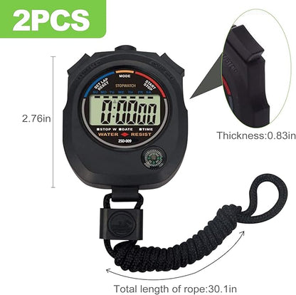 2 Pack Multi-Function Digital Stopwatch Timer, Large Display with Date, Time, and Alarm, Ideal for Sports, Coaches, Fitness, and Referees