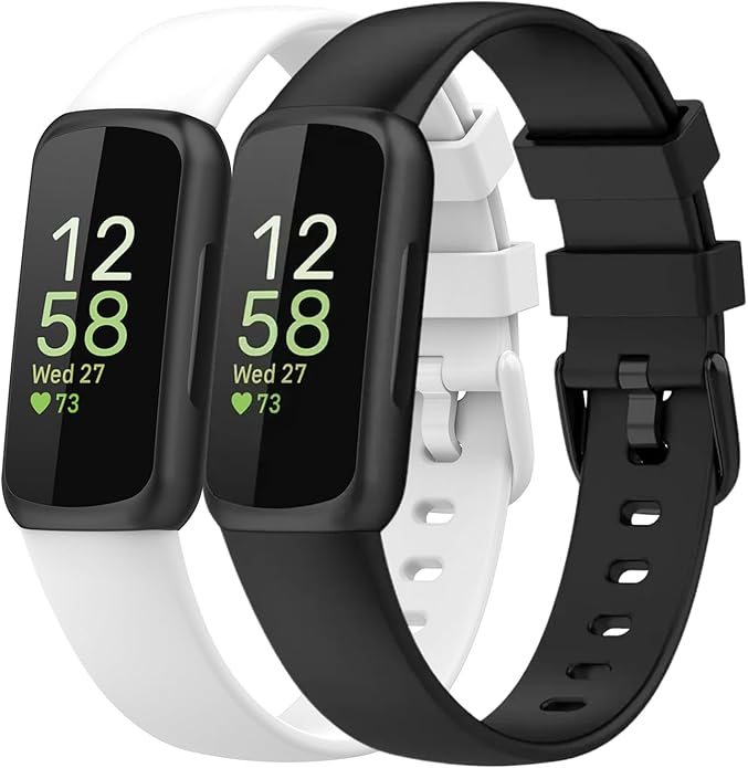 2 Pack Compatible with Fitbit Inspire 3 Bands, 15.4mm Width Soft Silicone Adjustable Sport Replacement Band for Women Men