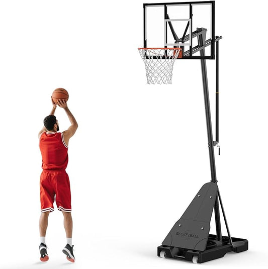 Portable Basketball Hoop Outdoor, Adjustable Height 5.5-10FT Basketball Goal with Heavy-Duty Steel