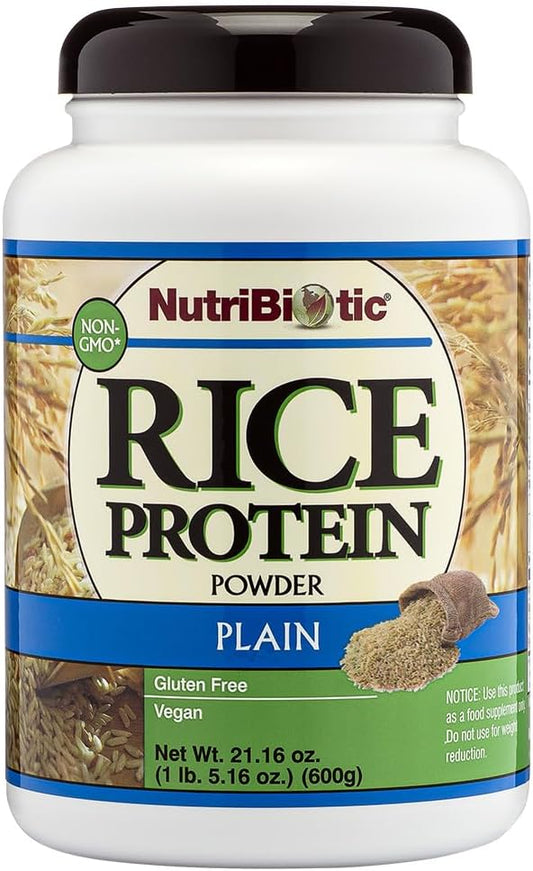 NutriBiotic ??Plain Rice Protein, 1 Lb 5 oz (600g) - Low Carb, Keto-Friendly, Vegan, Raw Protein Powder - Grown & Processed Without Chemicals, GMOs or Gluten - Easy to Digest & Nutrient-Rich