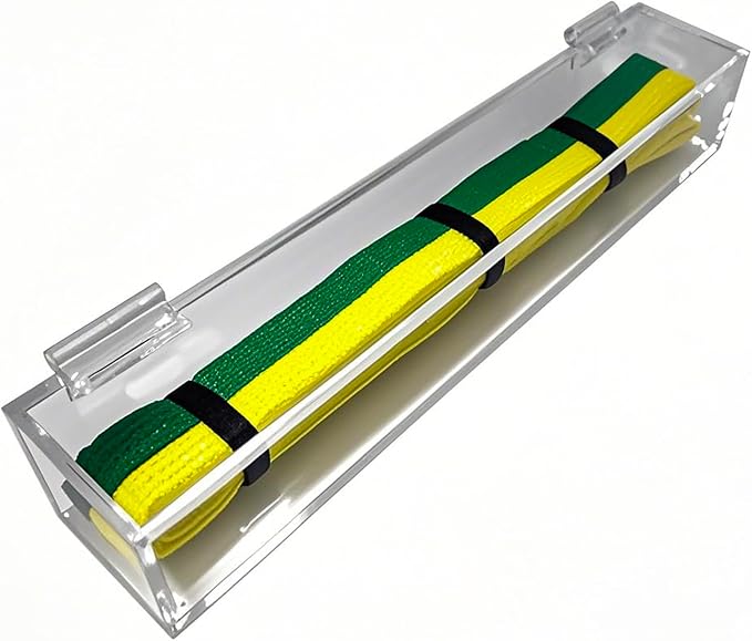 Acrylic Flip-Top Martial Arts Belt Display Case – Clear Plastic Cover with Wood Base for Karate, Taekwondo, Judo, Jiu Jitsu Belts – Tabletop Dojo Showcase & Home Decor Organizer