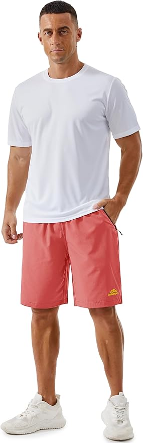 TACVASEN Men's Running Athletic Shorts 9" Quick Dry Workout Gym Shorts Lightweight Summer Shorts 3 Zipper Pockets