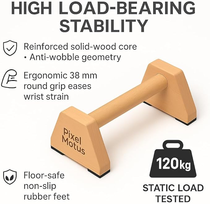 Wooden Parallettes Bars Calisthenics Push Up Bars for Handstand Dips & Balance Training Solid Wood Pushup Handles Non Slip Feet Set of 2