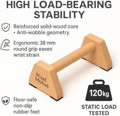 Wooden Parallettes Bars Calisthenics Push Up Bars for Handstand Dips & Balance Training Solid Wood Pushup Handles Non Slip Feet Set of 2