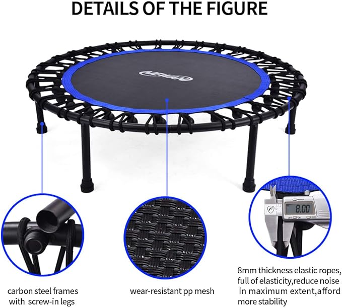 Newan 40"-48" Silent Mini Trampoline Fitness Trampoline Bungee Rebounder Jumping Cardio Trainer Workout for Adults-Max Limit 330lbs