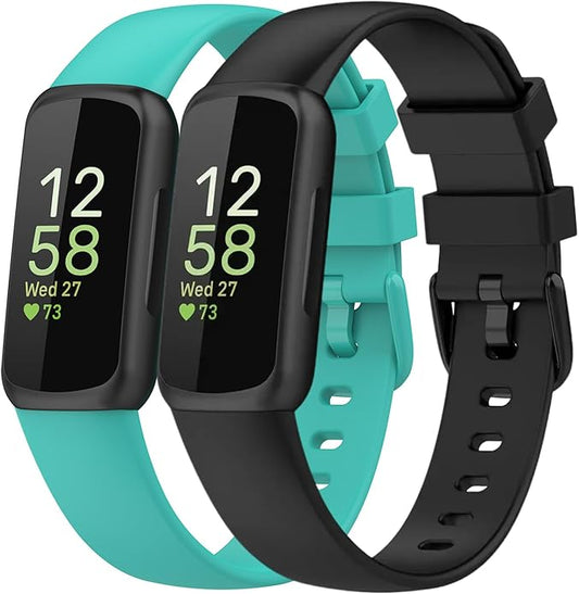 2 Pack Compatible with Fitbit Inspire 3 Bands, 15.4mm Width Soft Silicone Adjustable Sport Replacement Band for Women Men