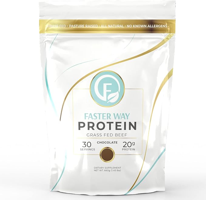 Faster Way - Protein Powder - Hydrolyzed Grass Fed Beef - 20g of Protein Per Serving - Muscle Growth & Recovery - 9 Essential Amino Acids - Sugar, Gluten & Dairy Free - Non-GMO -Chocolate -30 Servings