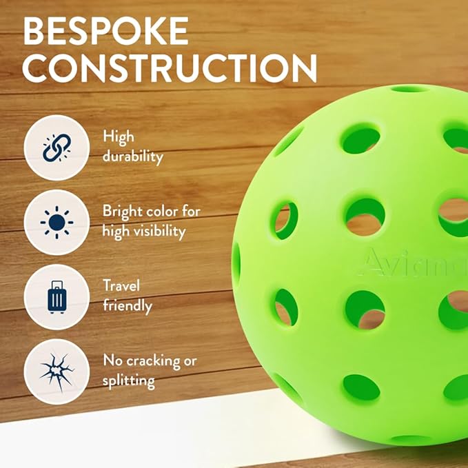 Aviana Outdoor Pickleball Balls - USAPA Approved for Tournament Play | Durable 40-Hole Design | Ideal for All Skill Levels | 6, 12 & 48 Packs