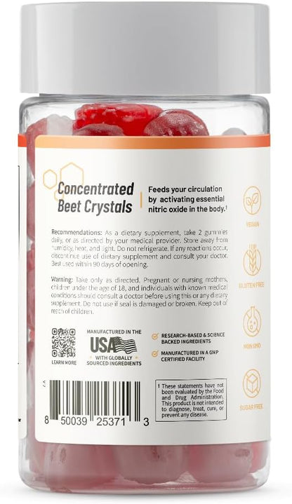Snap Supplements Beet Root Gummies, Nitric Oxide Supplement with Organic Beets, Vitamins, Pomegranate and Antioxidants for Energy, Circulation Support, 60 Sugar Free Gummies, Peach