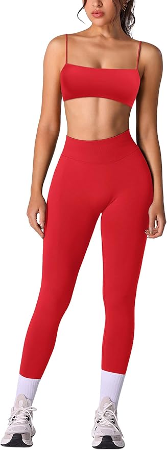 Workout sets for women 2 piece:Spaghetti Straps BacklessTop Bra and High Rise leggings for yoga
