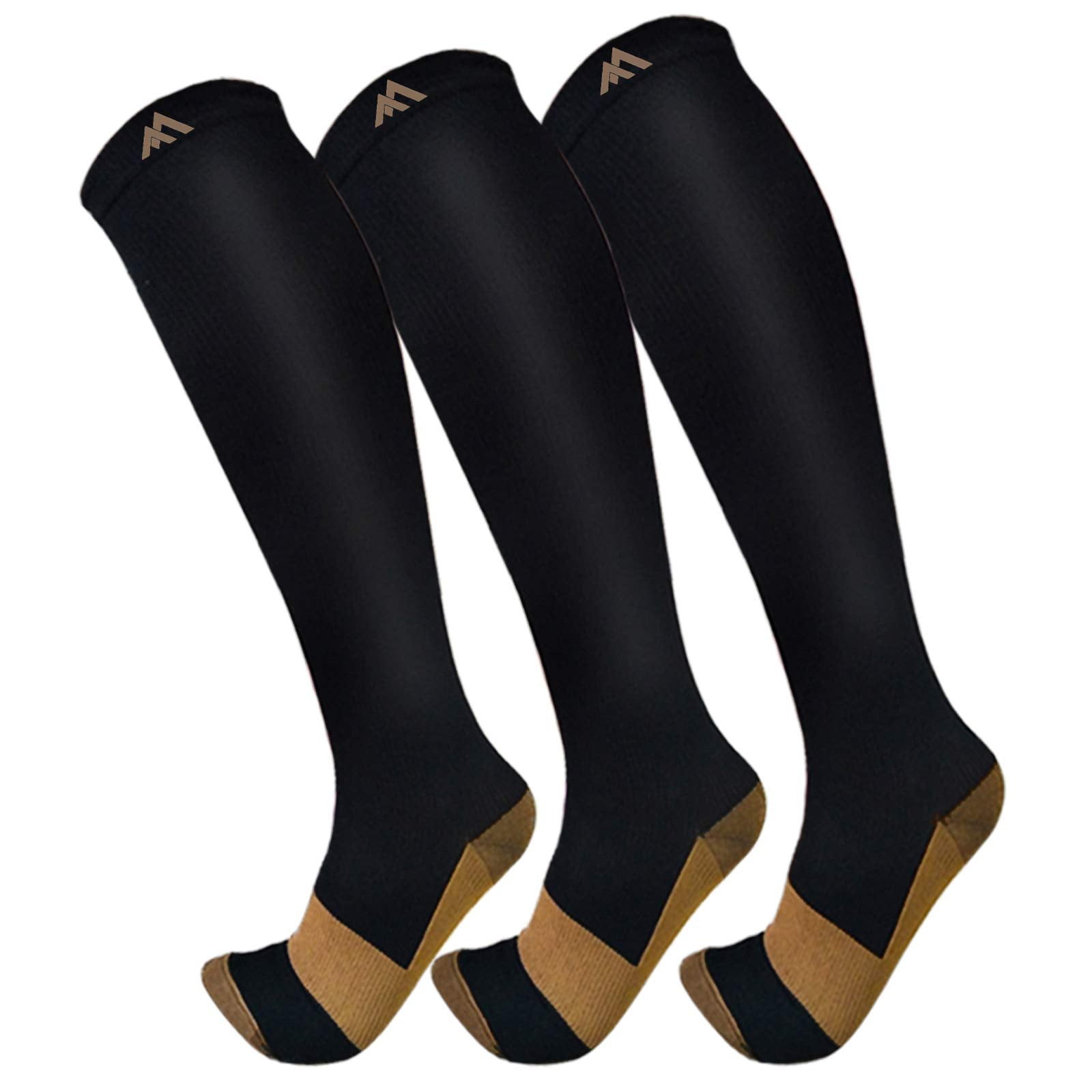 FuelMeFoot 3 Pack Compression Socks For Women Men Knee High Socks 15-20mmHg soccer socks fun copper