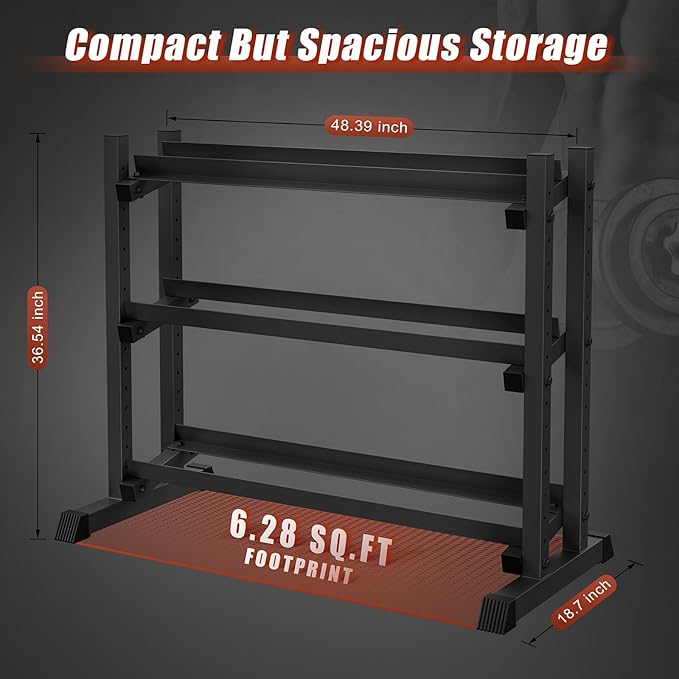 3-Tier Dumbbell Rack Stand Only, 1200LB Capacity Jusgym Adjustable Weight Rack for Home Gym, Heavy-Duty Weight Stand for Dumbbells Kettlebells