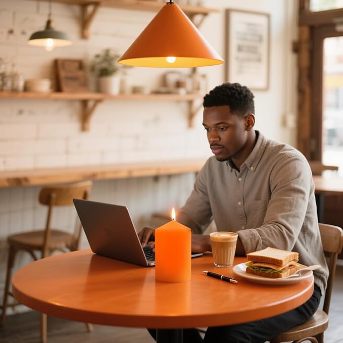 3 Set Different Sizes Orange Colored Pillar Candles, Dripless Unscented 3x4 3x6 3x8 Inch Fall Cylinder Column Wax Candles for Thanksgiving Day Autumn Harvest Home Table Decor Power Outage Emergency