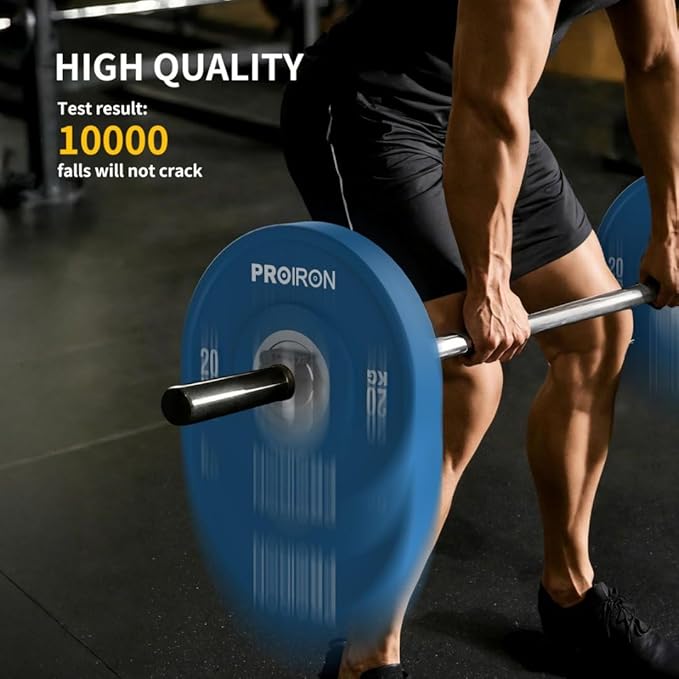 PROIRON Olympic Rubber Bumper Plates,Floor Protective Weight Plates,2" Solid Weight Plates for Barbell Strength Training and Weight Lifting,Less Impact, Absorb Bounce & Shock,5KG(11LB)/10KG(22LB)/15KG(33LB)/20KG(44LB),Single or Pair