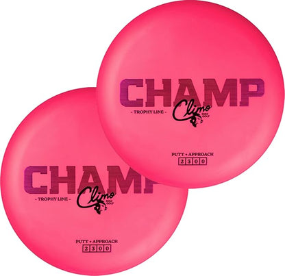 Climo Disc Golf Champ Putter 2-Pack - Trophy Line Plastic - 173+ Grams - White, Black, or Pink – Matching Putters – Ken Climo 12X World Champion