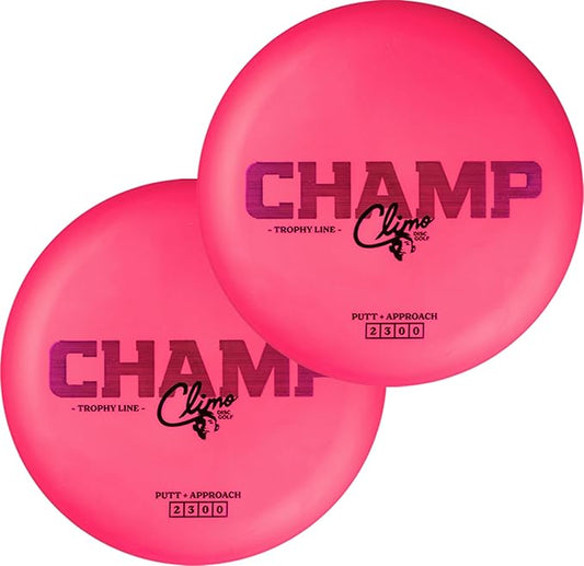 Climo Disc Golf Champ Putter 2-Pack - Trophy Line Plastic - 173+ Grams - White, Black, or Pink