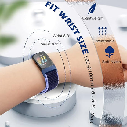 Sport Loop Nylon Watch Bands Compatible with Fitbit Charge 6/5, Adjustable Breathable Replacement Soft Nylon Loop Wristband for Women/Men