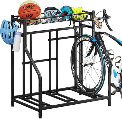 Bike Rack Storage Stand Organizer Floor Holds 3 Bicycle Parking Freestanding Adjustable Garage Indoor Outdoor Bike and Sports Storage Station, Black (3 Bike Stand)