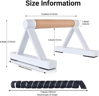 1 Pair Wooden Parallettes Push Up Bars for Men, Strength Training Pushup Stands Handles for Home Calisthenics, Fitness, Floor Workouts Solid Wood with White Metal Bracket - Support 500 lbs