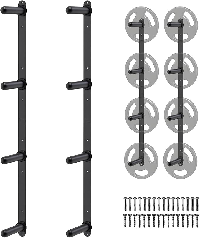 "Kipika Weight Plate Storage Rack - Wall Mounted Weight Plate Holder with Durable Steel Construction Organizer for Olympic Plates, 1000lb Capacity, Space-Saving for Home Gym"