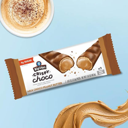 Rip Van Crispy Choco - Chocolate Coated Peanut Butter Wafer Bars - Low Sugar Fudge and Peanut Butter Cream Filled Snack - 12 Pack