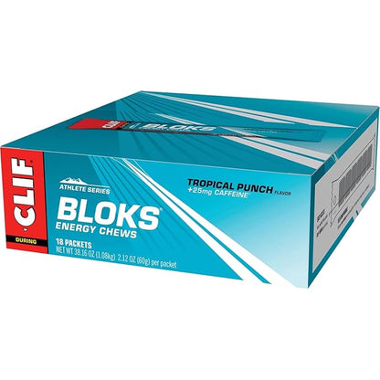 CLIF BLOKS - Tropical Punch Flavor with Caffeine - Energy Chews - Non-GMO - Plant Based - Fast Fuel for Cycling and Running - Quick Carbohydrates and Electrolytes - 2.12 oz. (18 Count)