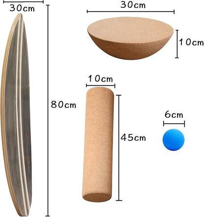 Wooden Balance Board with Cork Roller, 31.5 x 11.8 inch Board, Training Balance Trainer