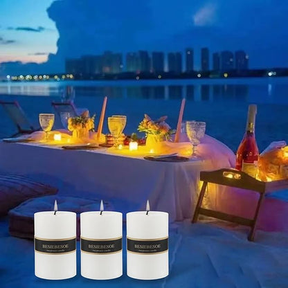3×4 White Pillar Candles Set of 3 Unscented Handpoured Weddings, Home Decoration, Restaurants, Spa, Church Smokeless Cotton Wick